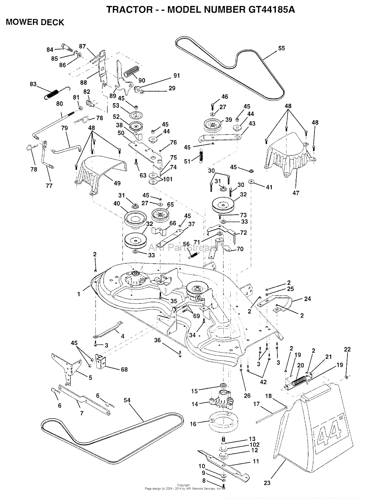 AYP/Electrolux GT44185A (1996) Parts Diagram for MOWER DECK