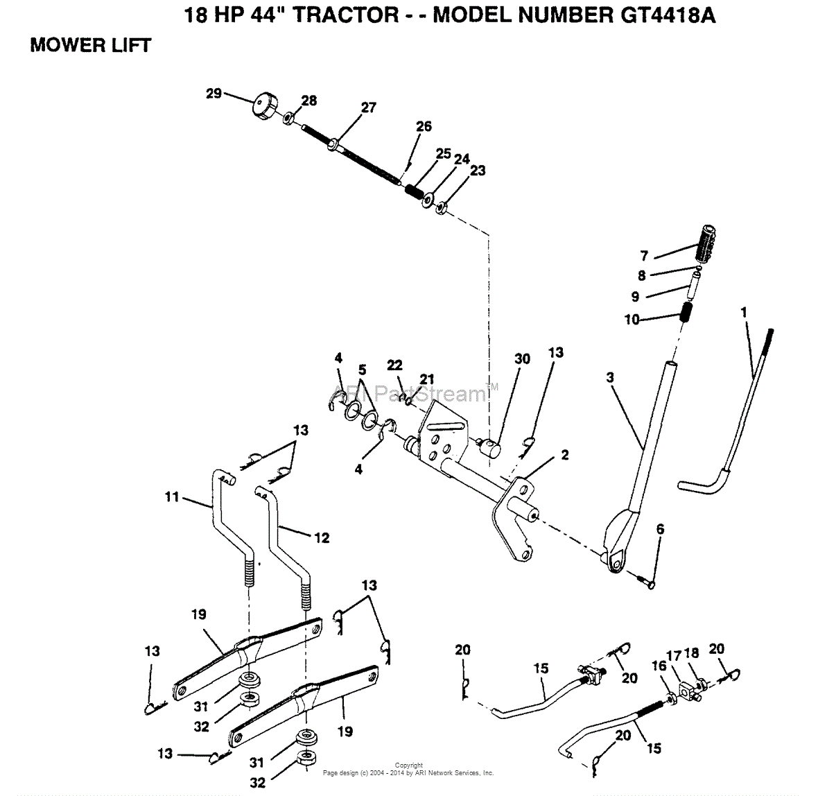 AYP/Electrolux GT4418A (1994) Parts Diagram for MOWER LIFT