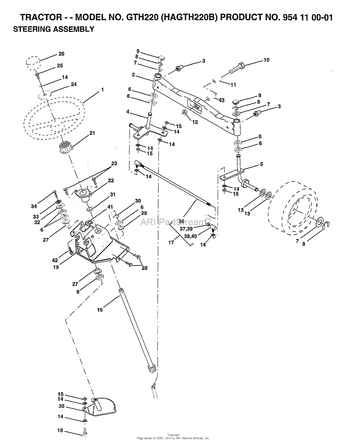 AYP/Electrolux GTH220 (1999 & Before) Parts Diagram for STEERING ASSEMBLY