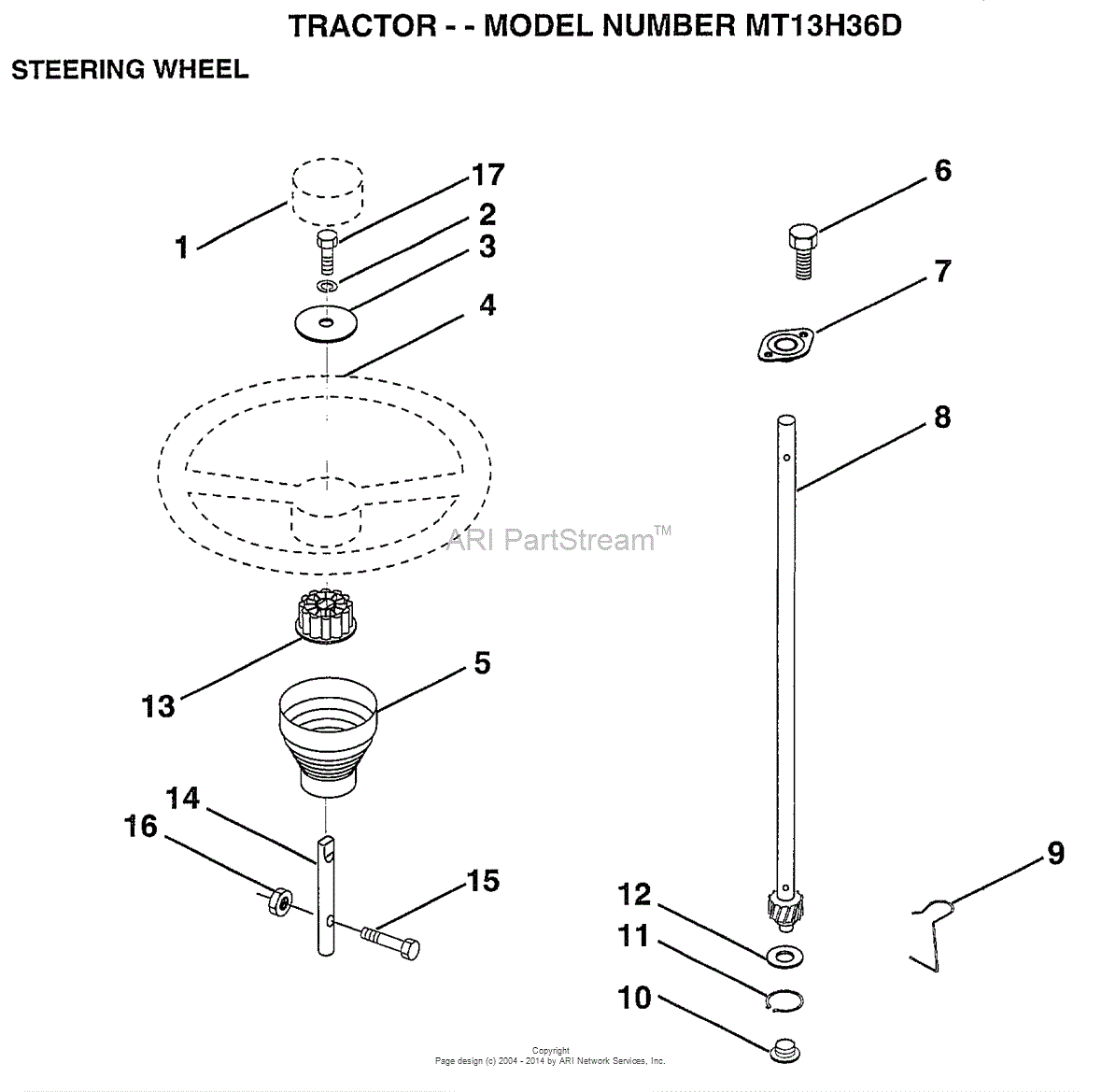 AYP/Electrolux MT13H36D (1999 & Before) Parts Diagram for STEERING WHEEL