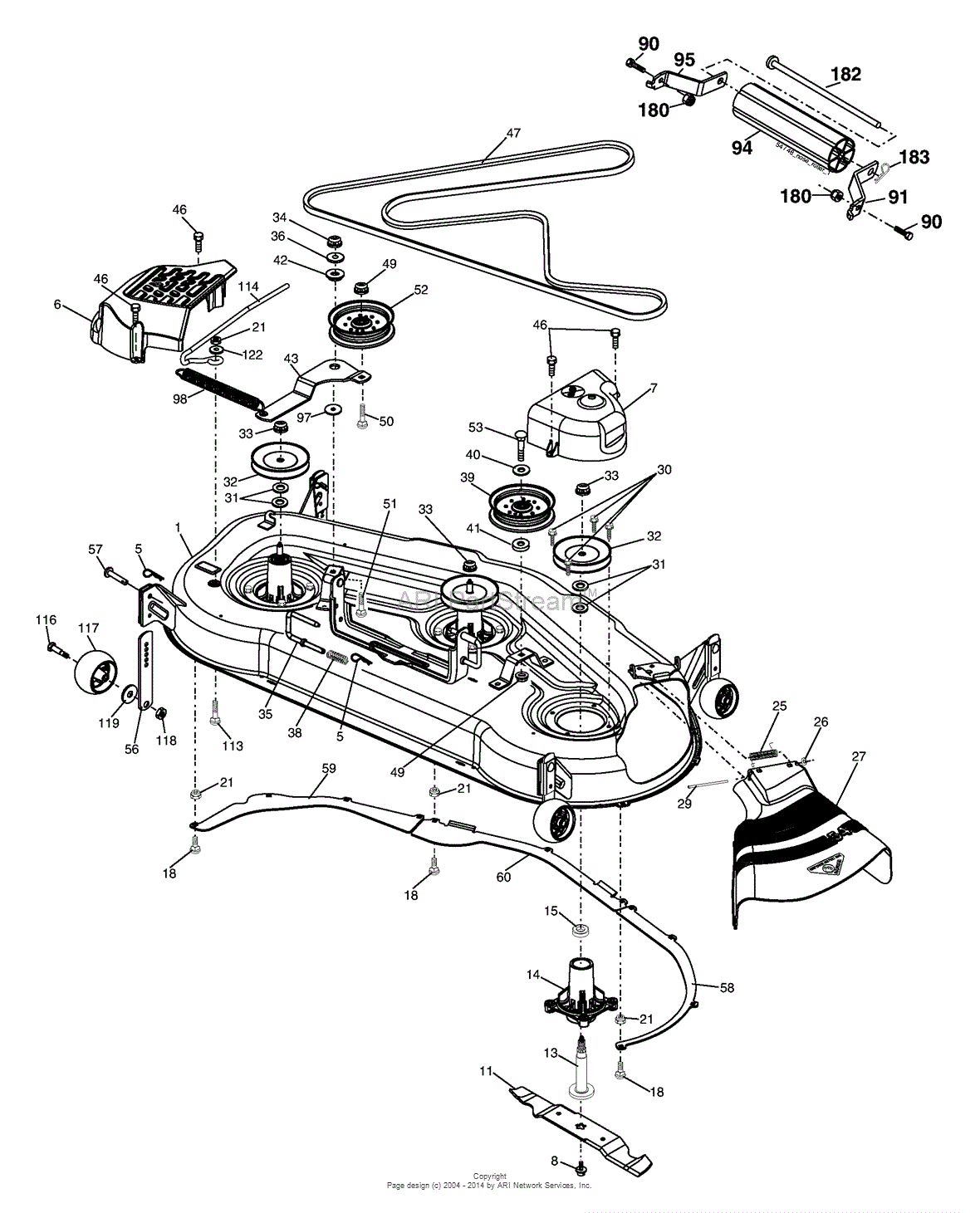 AYP/Electrolux PBGT2254/96022000201 (2005) Parts Diagram for Mower Deck