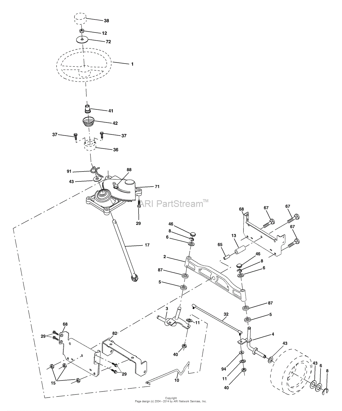 AYP/Electrolux PD25PH48STA (2003) Parts Diagram for Steering Assembly