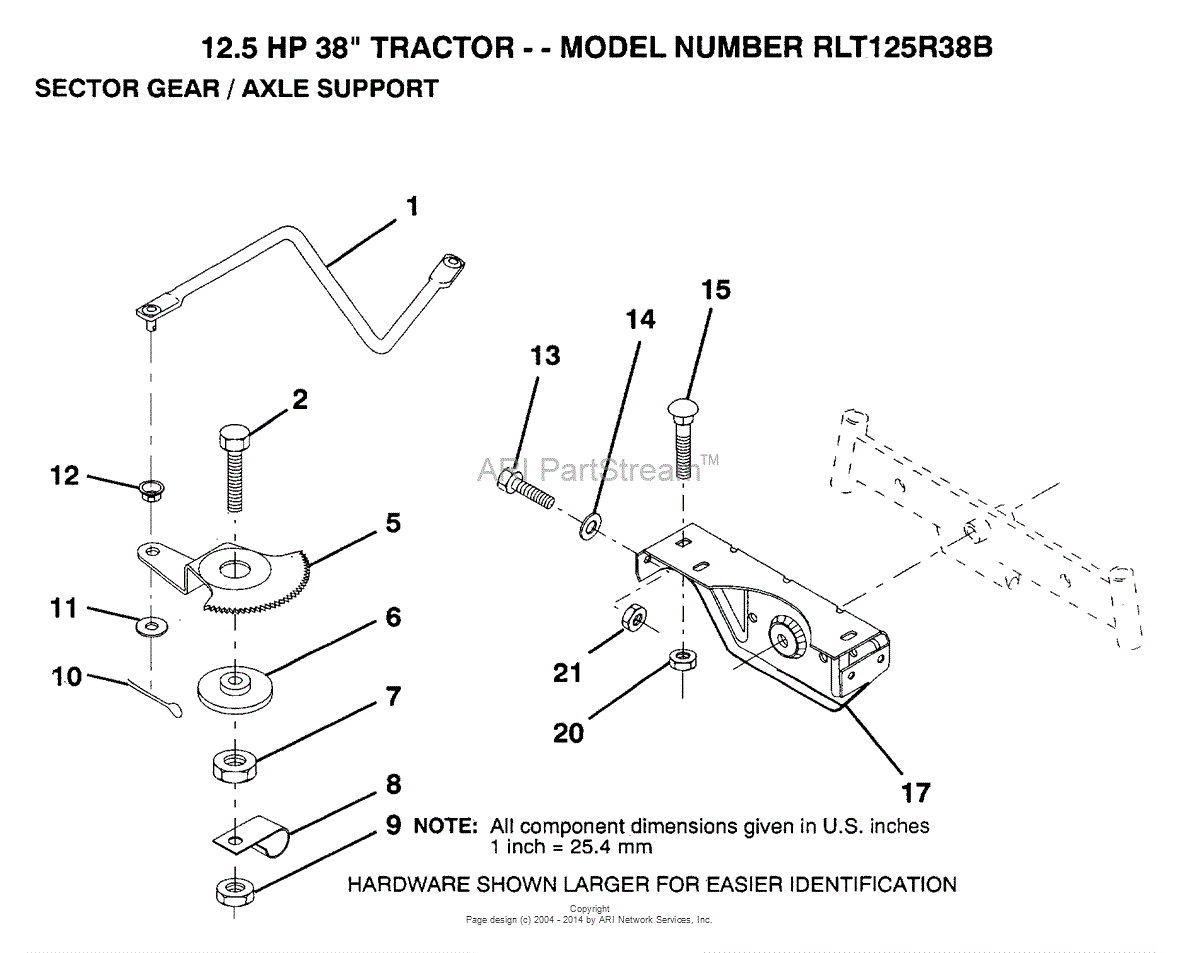 AYP/Electrolux RLT125R38B (1993) Parts Diagram for SECTOR GEAR/AXLE SUPPORT