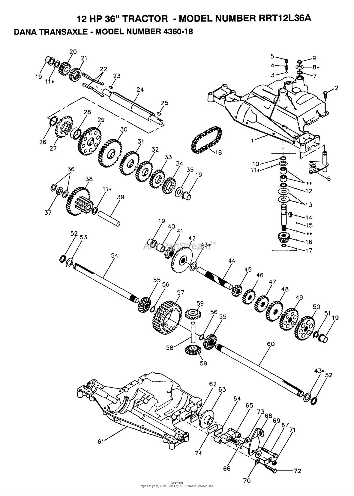 AYP/Electrolux RRT12L36A (1999 & Before) Parts Diagram for DANA TRANSAXLE