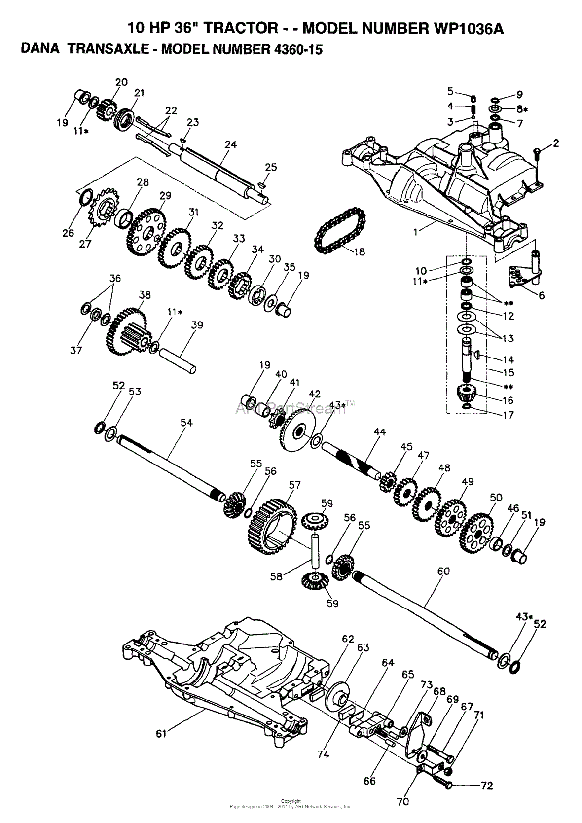 AYP/Electrolux WP1036A (1992) Parts Diagram for DANA TRANSAXLE