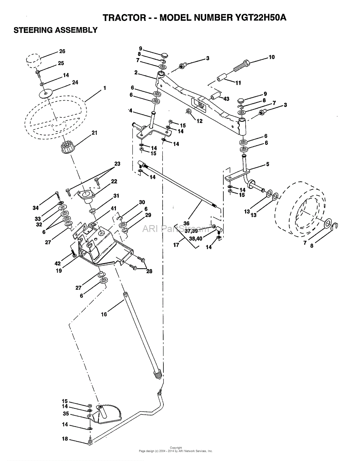 AYP/Electrolux YGT22H50A (1997) Parts Diagram for STEERING ASSEMBLY