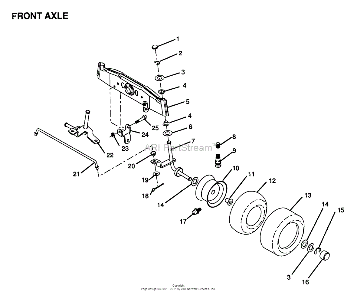 AYP/Electrolux YPLR110BR (1999 & Before) Parts Diagram for FRONT AXLE