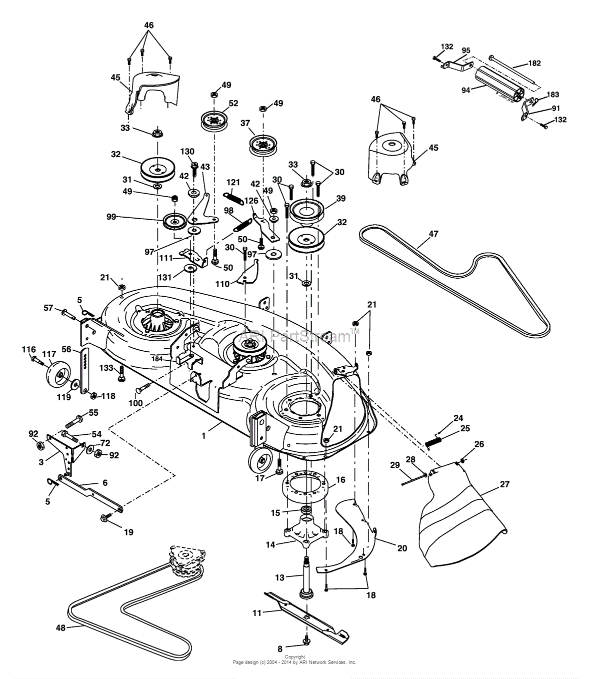 AYP/Electrolux YTH2448/96015000101 (2005) Parts Diagram for Mower Deck