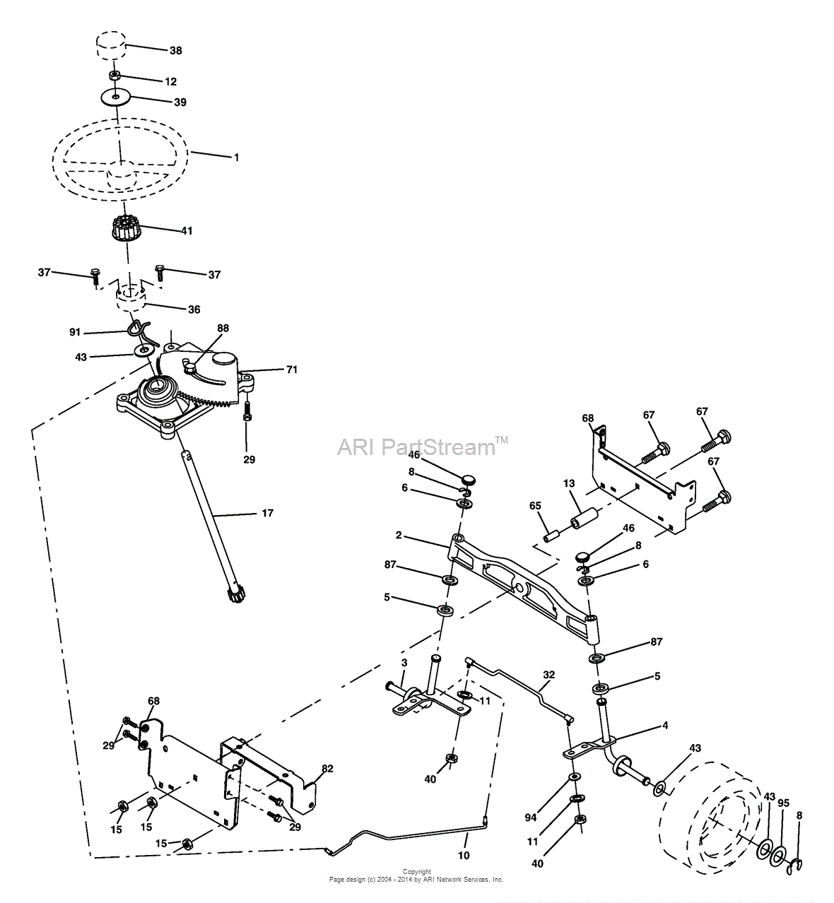 AYP/Electrolux YTH2448/96015000102 (2005) Parts Diagram for Steering ...