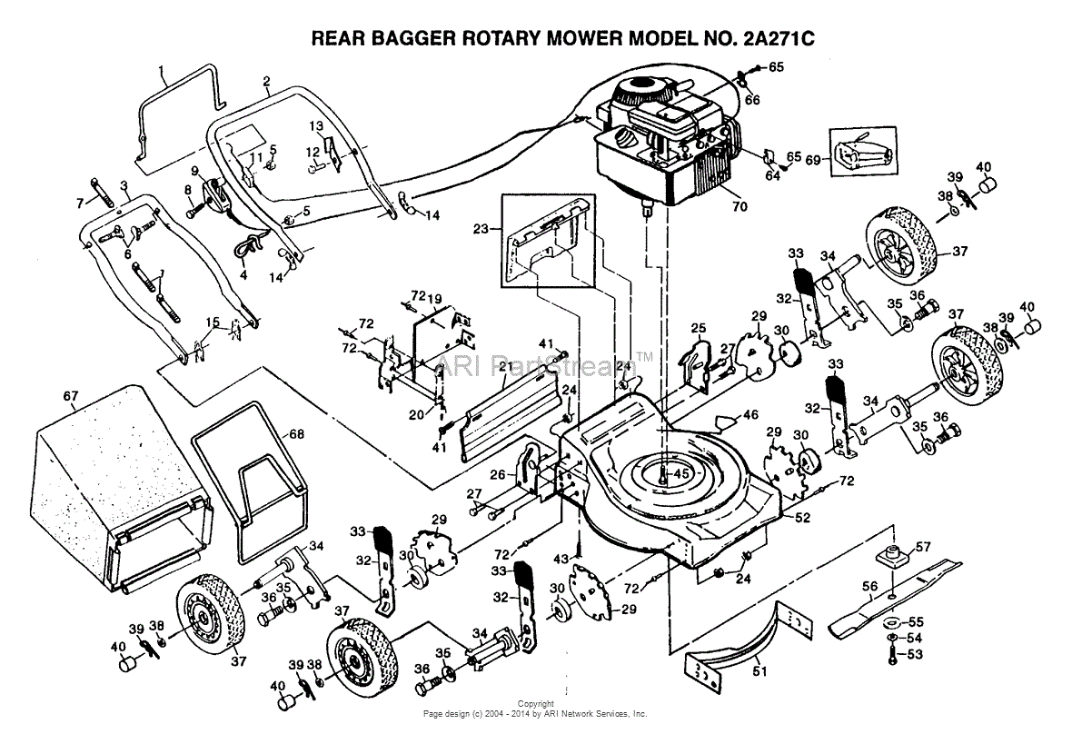 AYP/Electrolux 2A271C (1999 & Before) Parts Diagram for REAR BAGGER MOWER