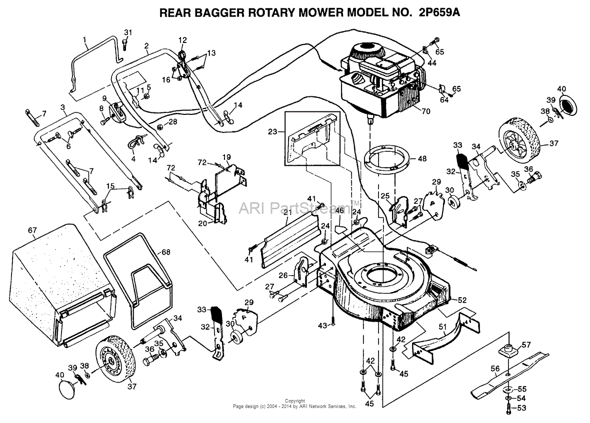 AYP/Electrolux 2P659A (1999 & Before) Parts Diagram for REAR BAGGER MOWER