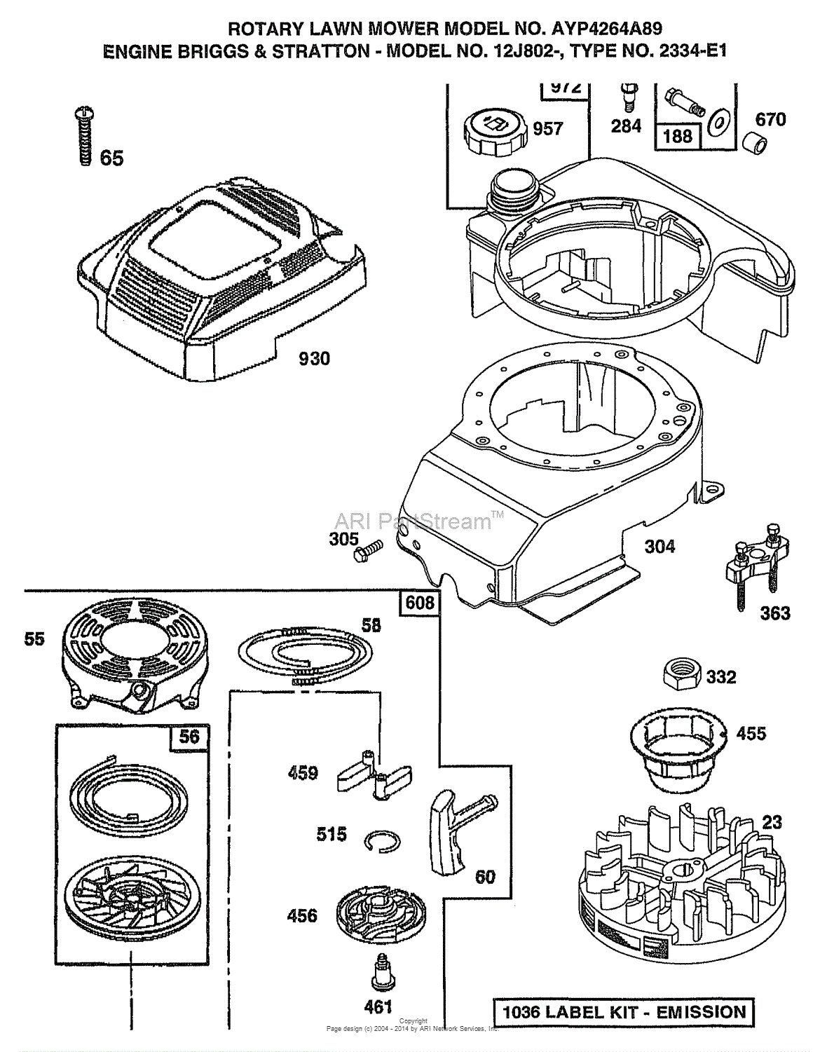 AYP/Electrolux 4264A89 (1999 & Before) Parts Diagram for ENGINE-BRIGGS ...