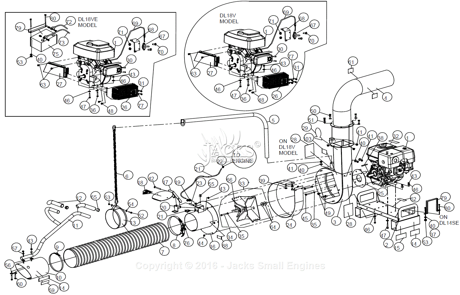 Billy Goat DL1801VE Parts Diagram for Full Assembly