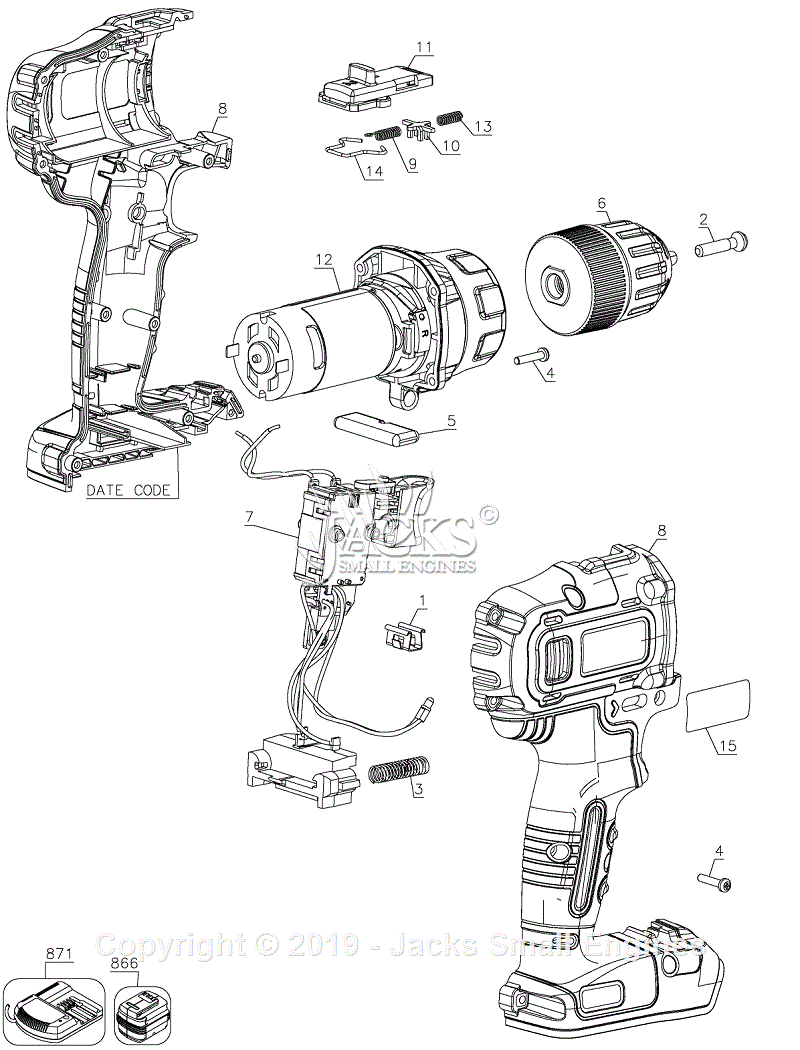 Black Decker BDCDD220C Parts Diagram for Drill