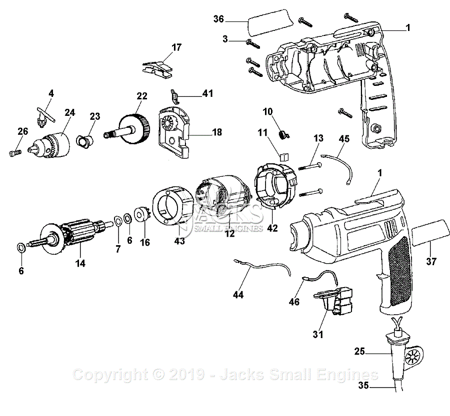 Black & Decker PF245-B2 Type 3 Parts Diagram for Drill