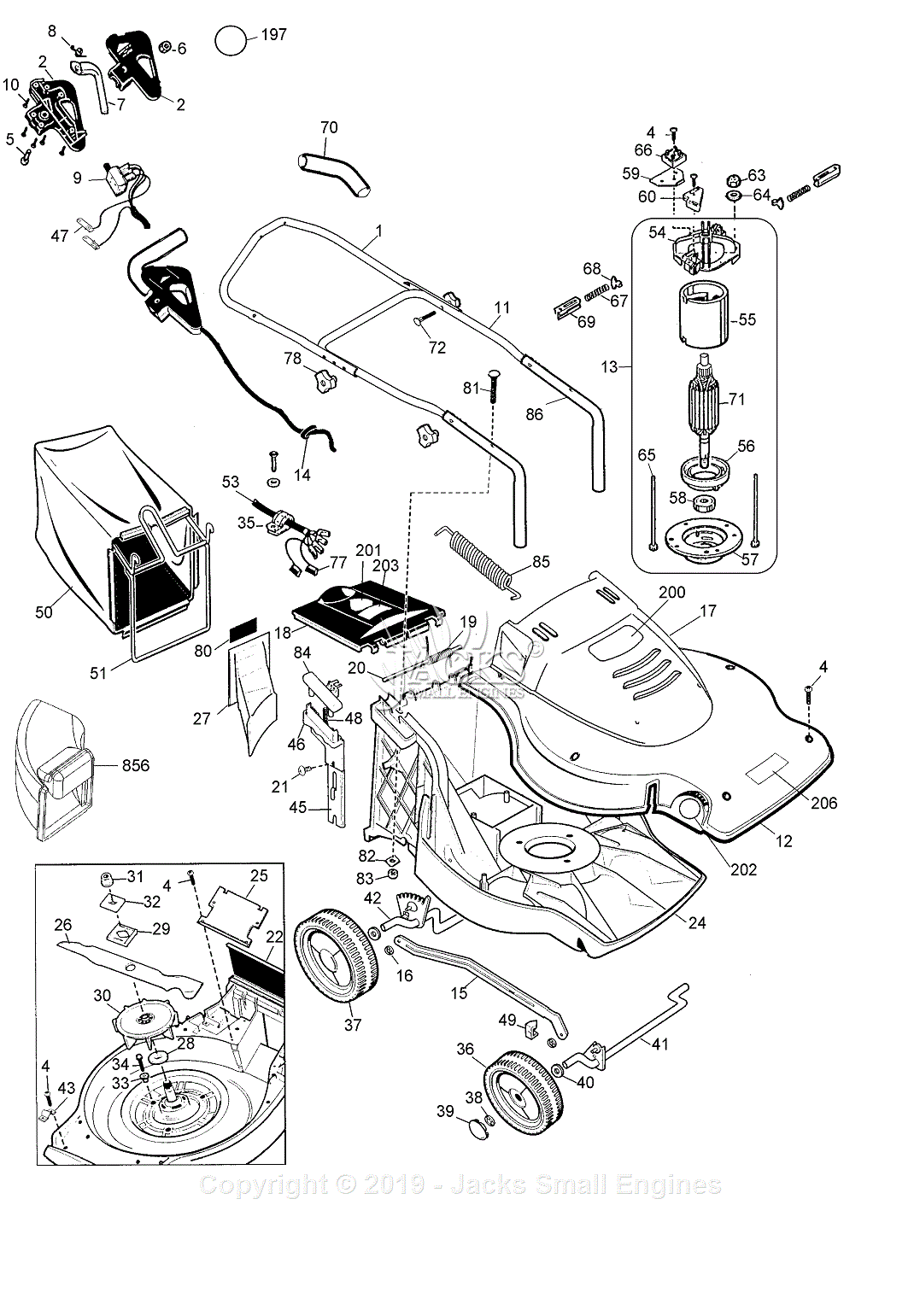 Black Decker MM875 Type 3 Parts Diagram for Mower