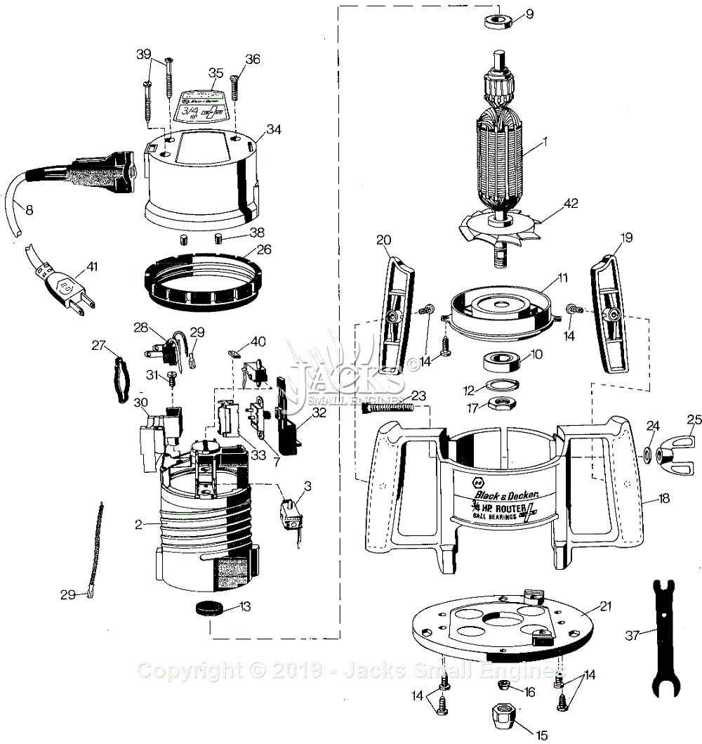 Black & Decker 7604 Type 1 Parts Diagram for Router