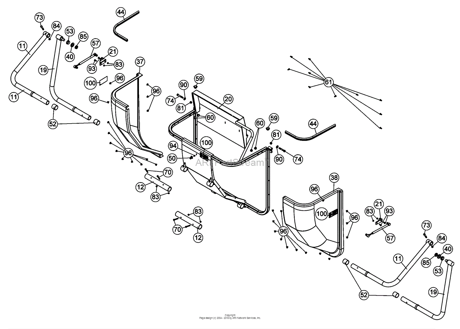 Bunton Bobcat Ryan 970512 Boss Vac Pro Dfs 8 Bushel Bag Collection System Parts Diagram For Bagger Assembly