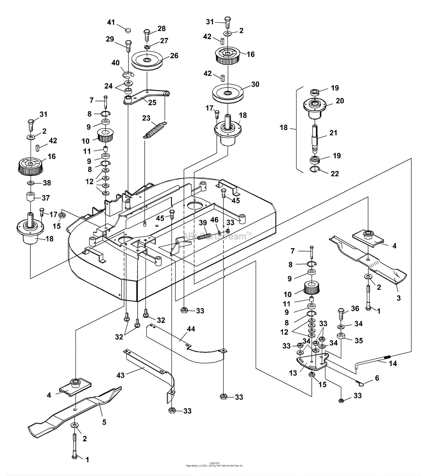 John Deere 42 D100 Series Deck Parts Diagram