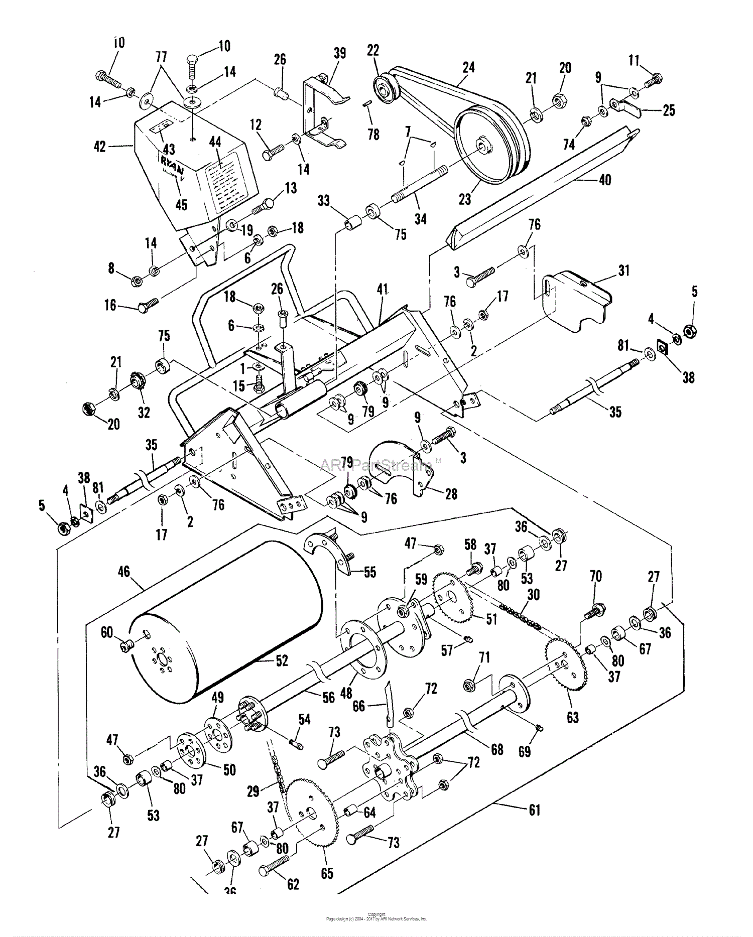 Bunton, Bobcat, Ryan 544886 Lawnaire V, Briggs & Stratton Parts Diagram