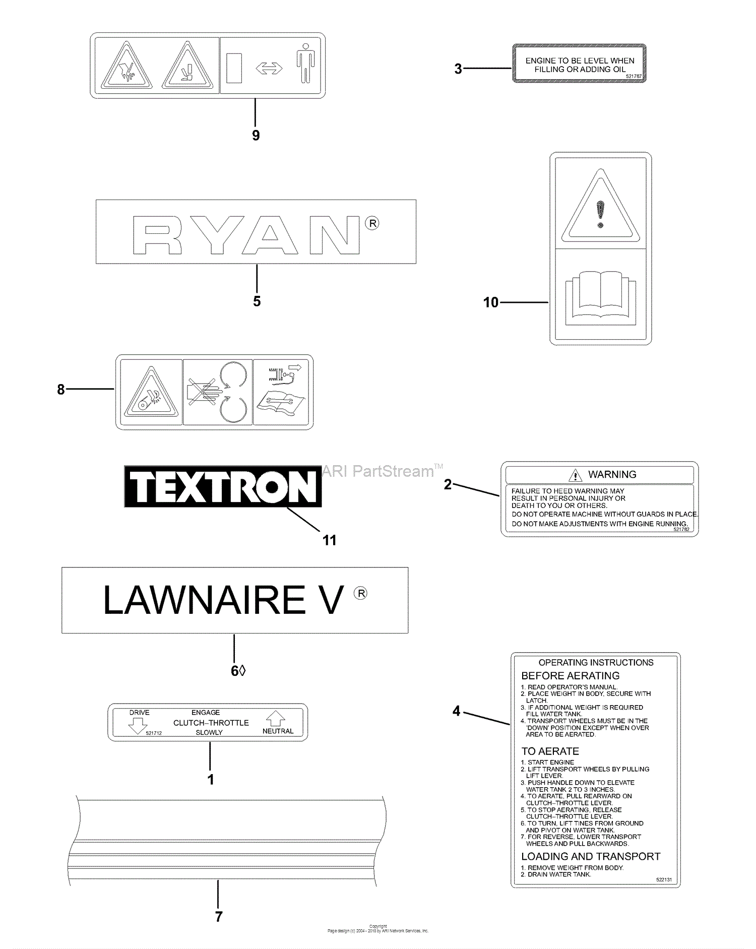 Bunton, Bobcat, Ryan 544883A Lawnaire V, Honda Parts Diagram for Decals