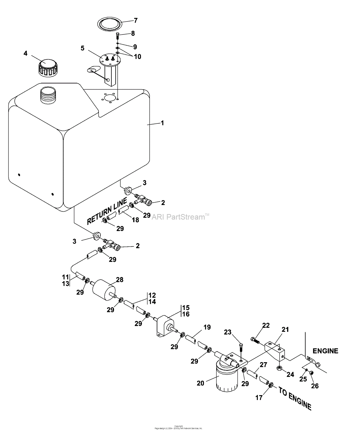 Bunton, Bobcat, Ryan 7570265 28HP Kubota Diesel Parts Diagram for FUEL