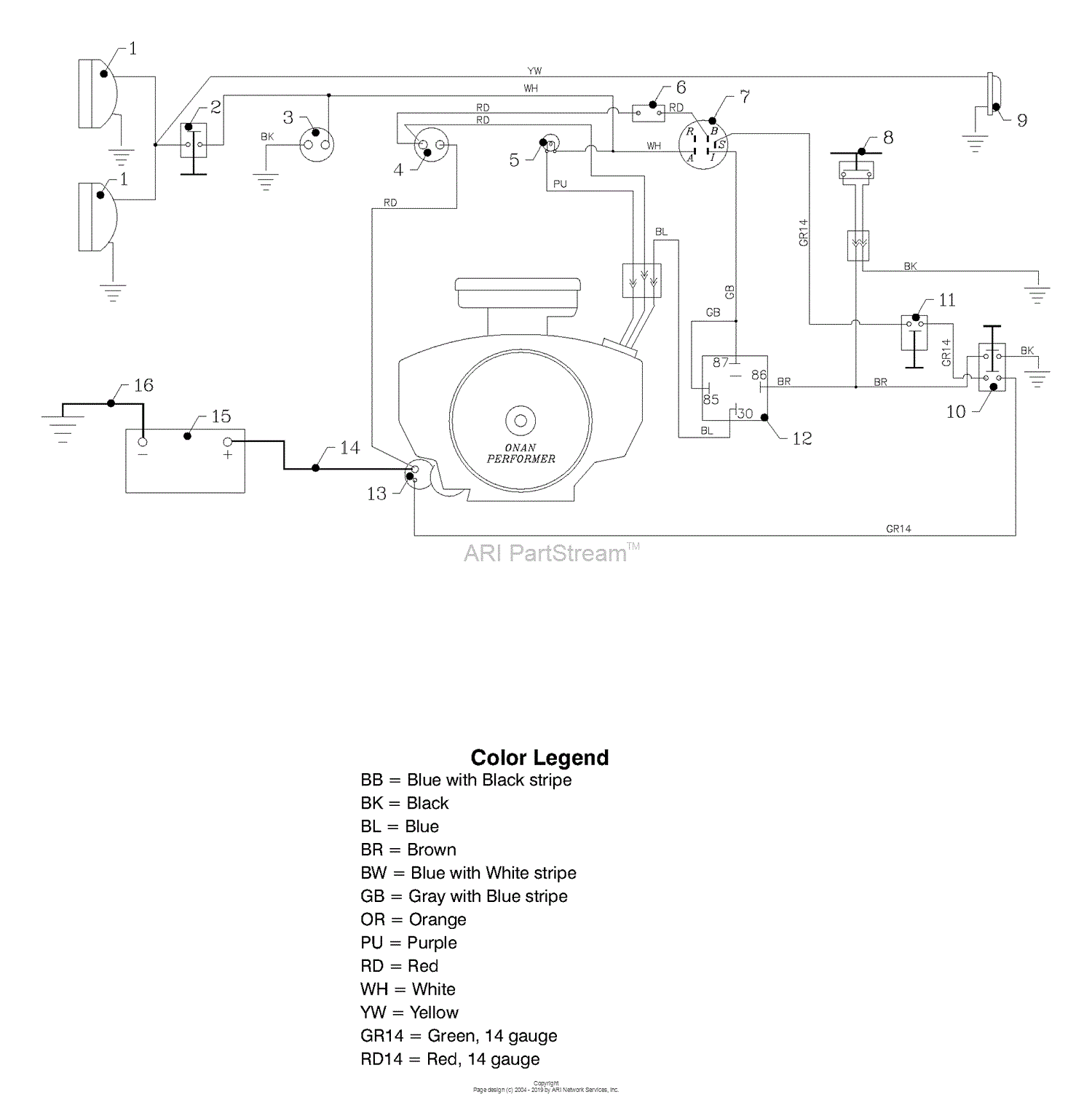 Bunton, Bobcat, Ryan 75-60005 410B 20HP Onan Parts Diagram for Electrical