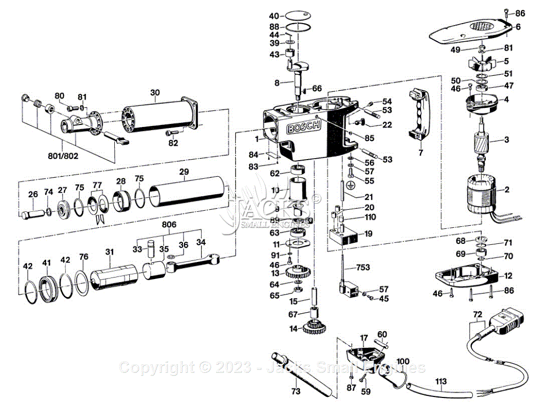 Bosch 0612302012 Un Demolition Hammer Parts Diagram for Parts List