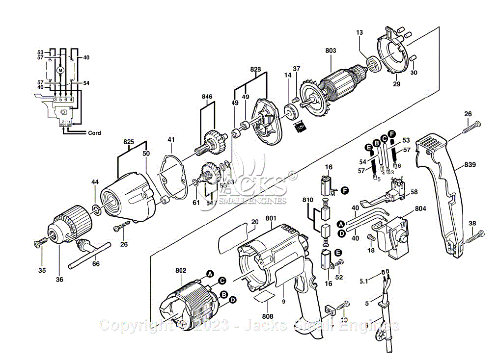 Bosch 1000VSR (0601000739) 38 Electric Drill Parts Diagram for Parts List