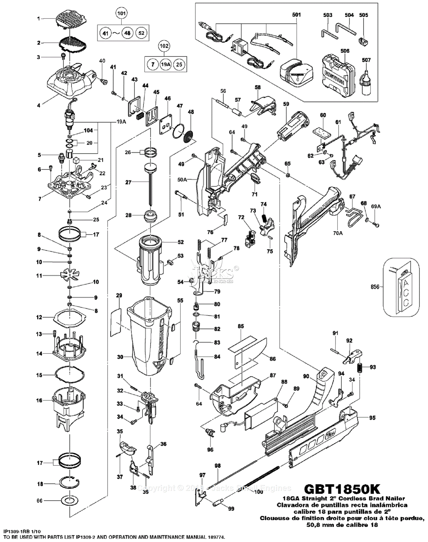 Bostitch Gbt1850k Parts Diagram For Nailer