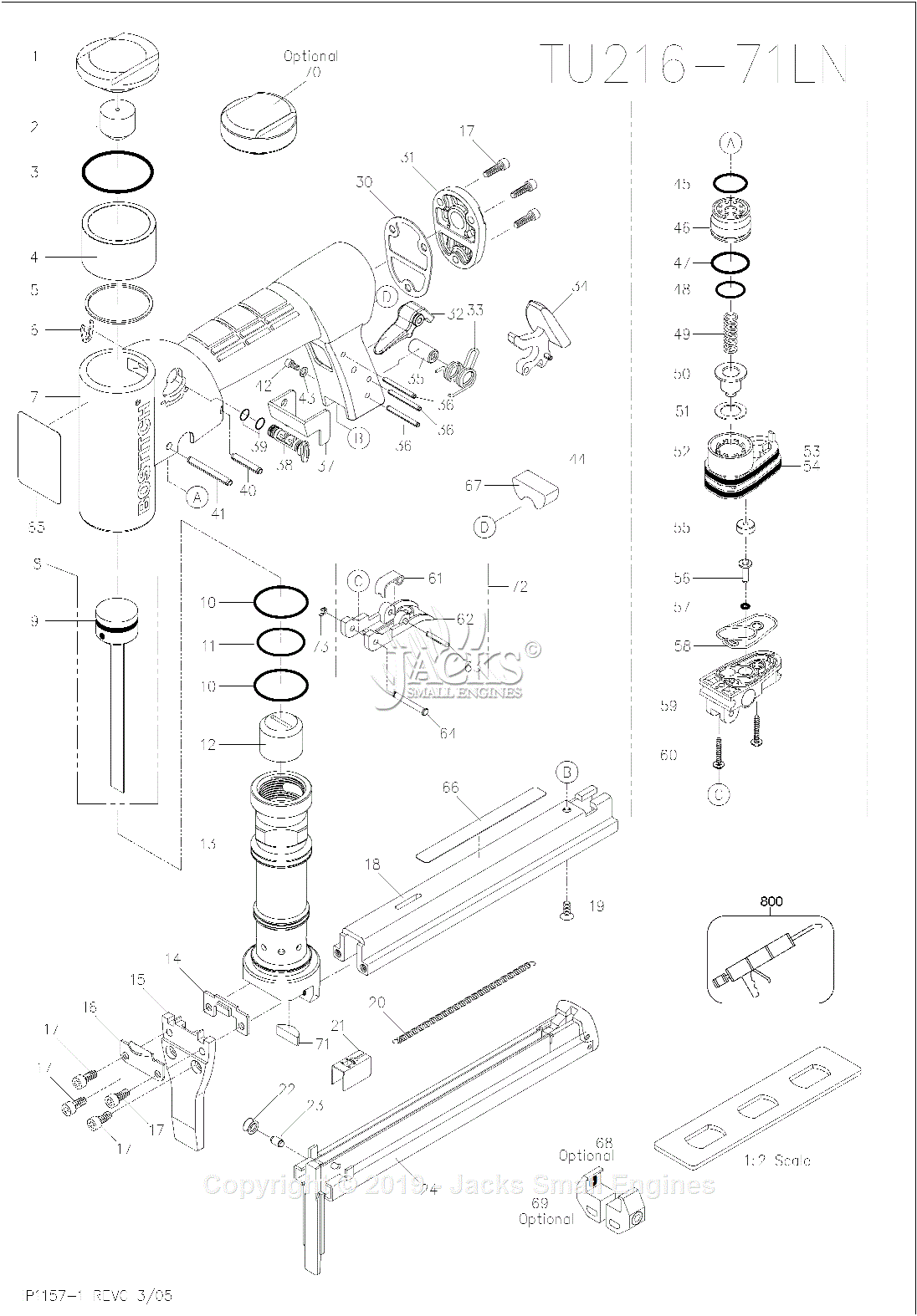 Bostitch TU216-71LN Parts Diagram for Fine Wire Stapler