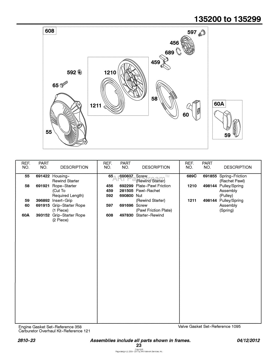 Briggs And Stratton 135202 0132 01 Parts Diagram For Rewind Group 8862