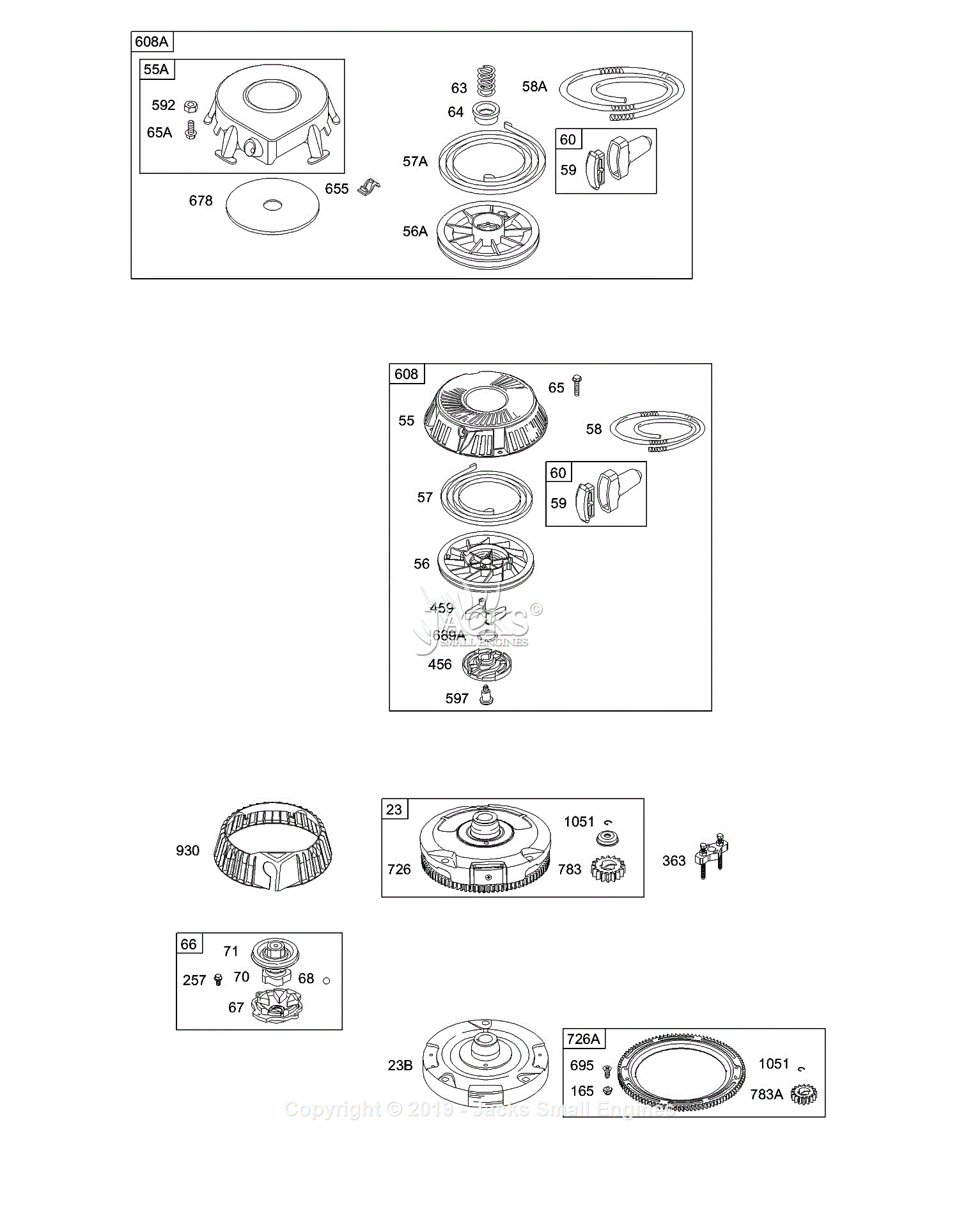 Briggs and Stratton 28B707-1153-E1 Parts Diagram for Rewind Starter ...