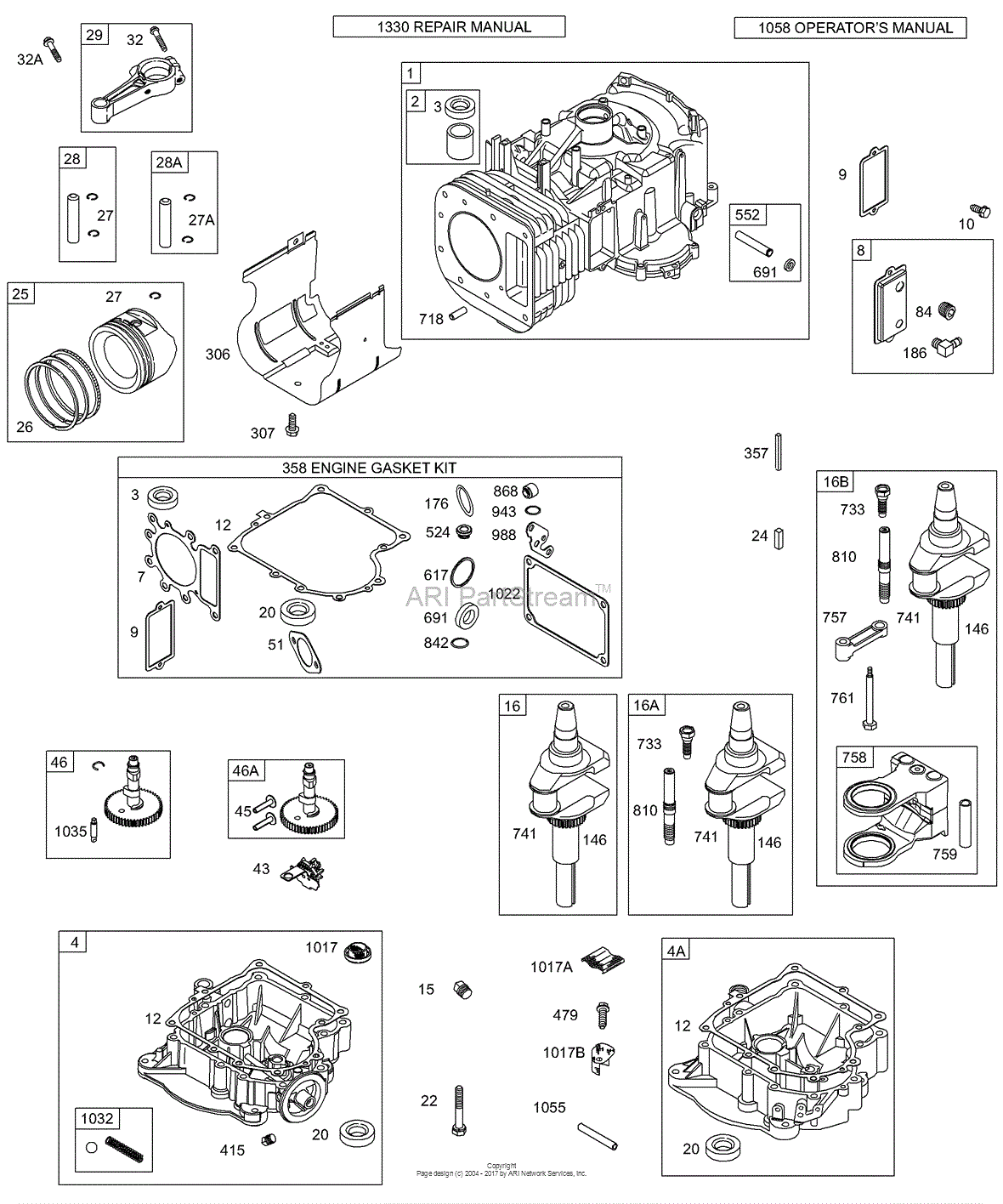 Briggs and Stratton 28Q777-0148-01 Parts Diagram for Crankshaft, Sump ...