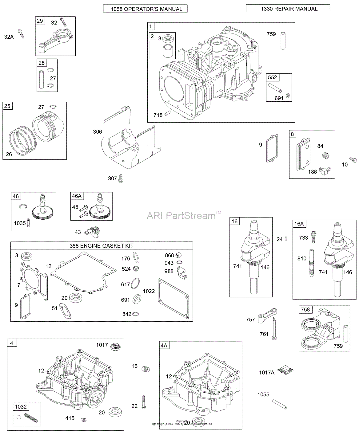 Briggs and Stratton 28S777-1100-E1 Parts Diagram for Crankcase Cover ...