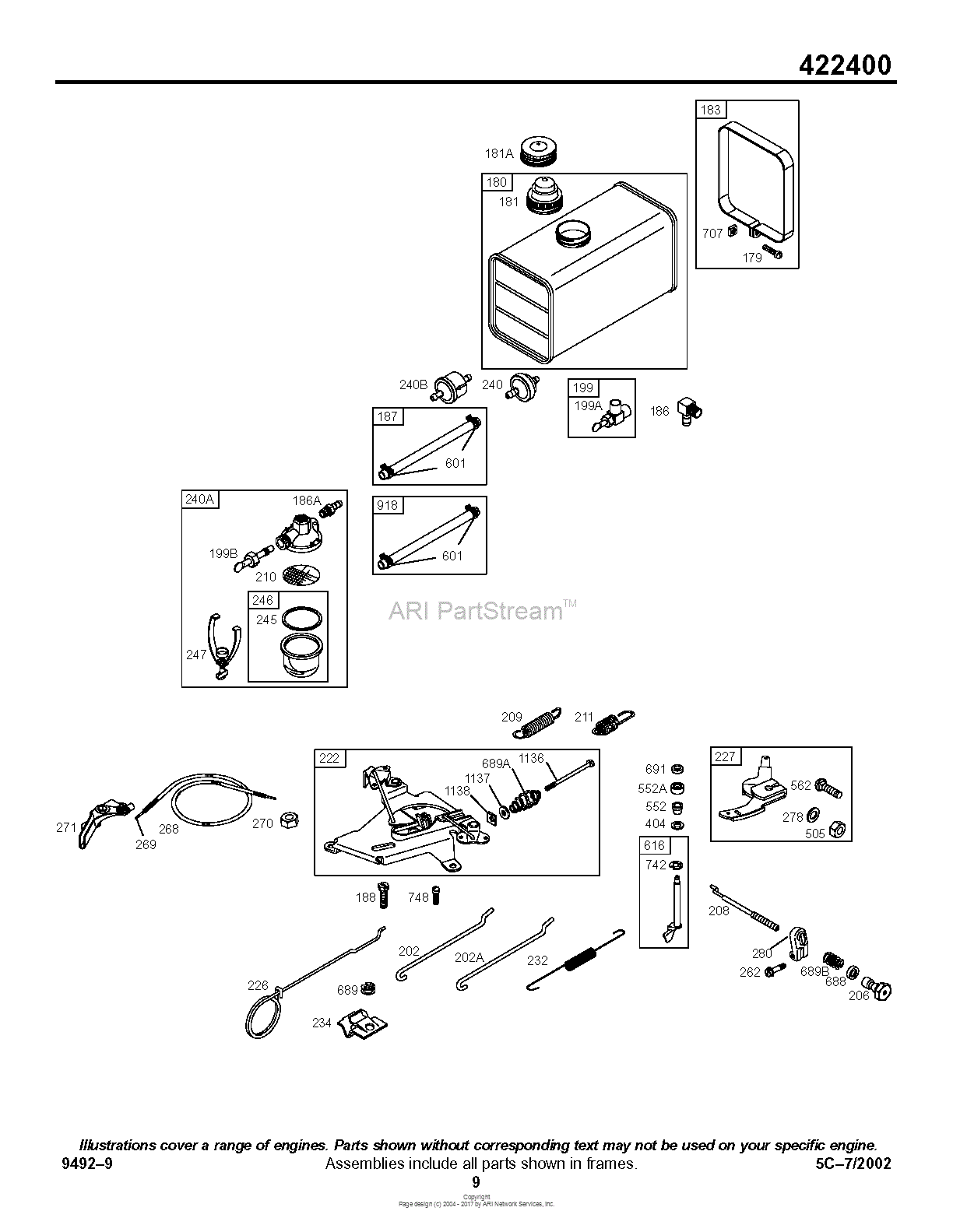 Briggs and Stratton 4224471880E2 Parts Diagram for Controls, Fuel Tank