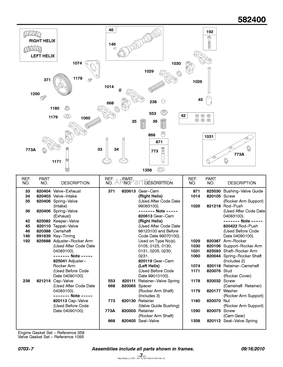 Briggs and Stratton 582447-0205-E2 Parts Diagram for Camshaft, Rocker Arm