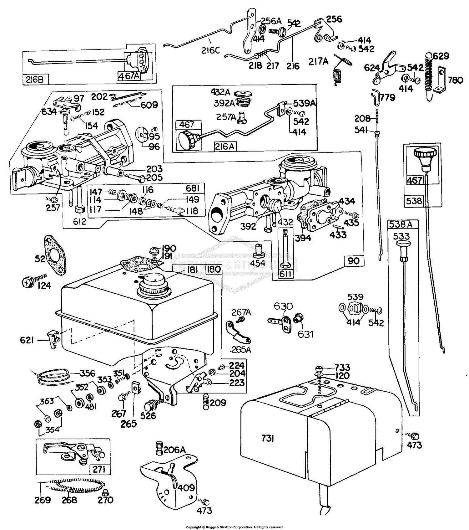 Briggs and Stratton 100202-0413-99 Parts Diagram for Carburetor,Fuel Parts ,Controls
