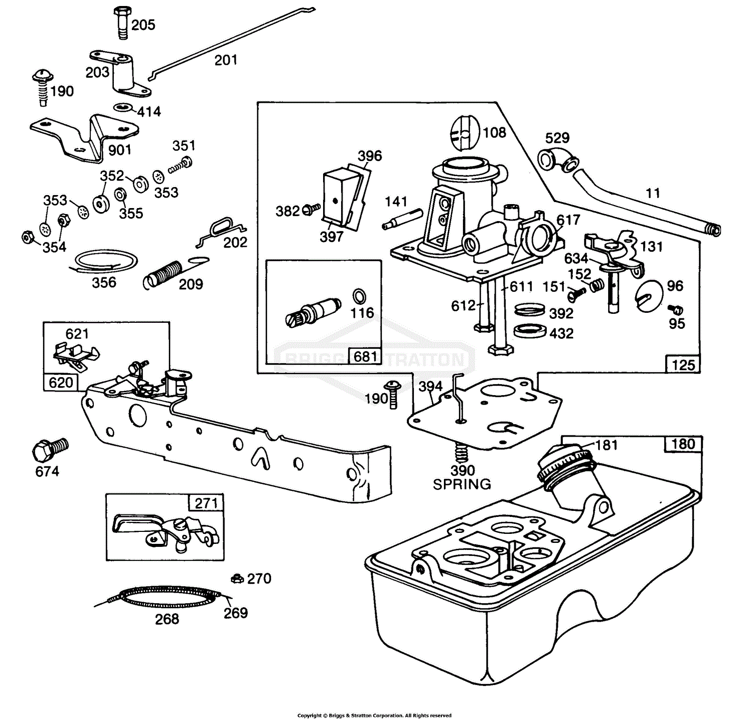 Briggs and Stratton 113908-0143-99 Parts Diagram for Carburetor & Fuel Tank  Assy