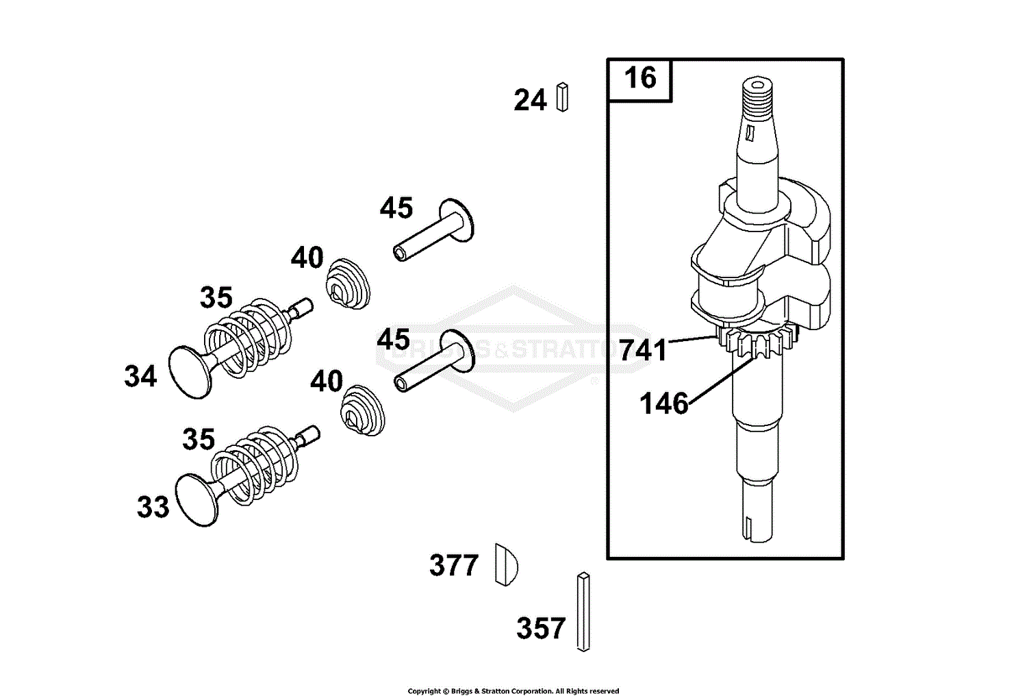 Briggs and Stratton 121702-0181-01 Parts Diagram for Valves, Crankshaft