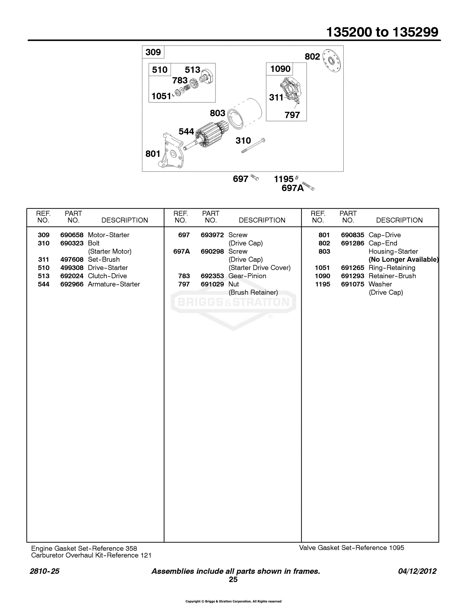 Briggs and Stratton 135202-0001-01 Parts Diagram for Electric Starter