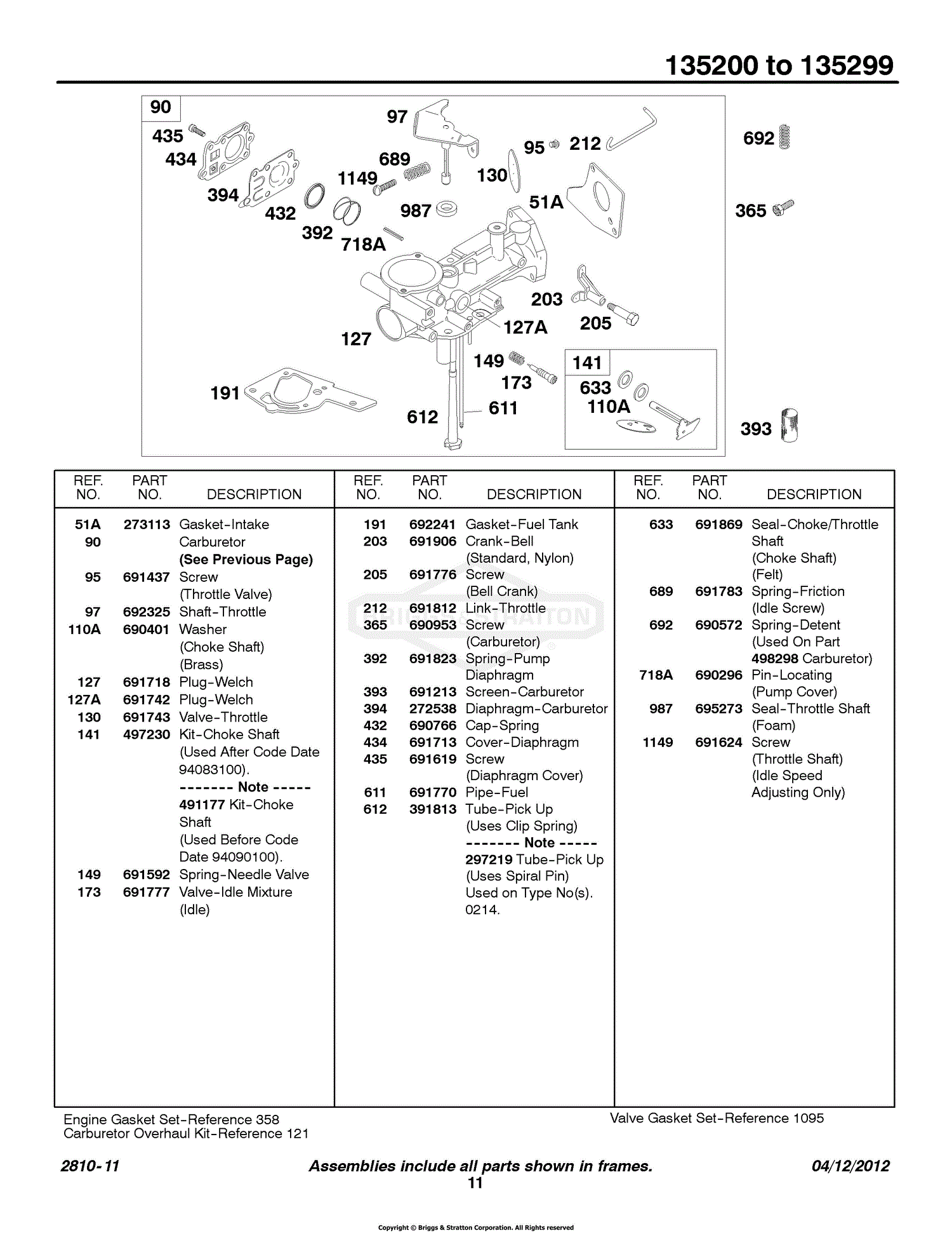 Briggs and Stratton 135202-1127-E1 Parts Diagram for Carburetor Group-Parts