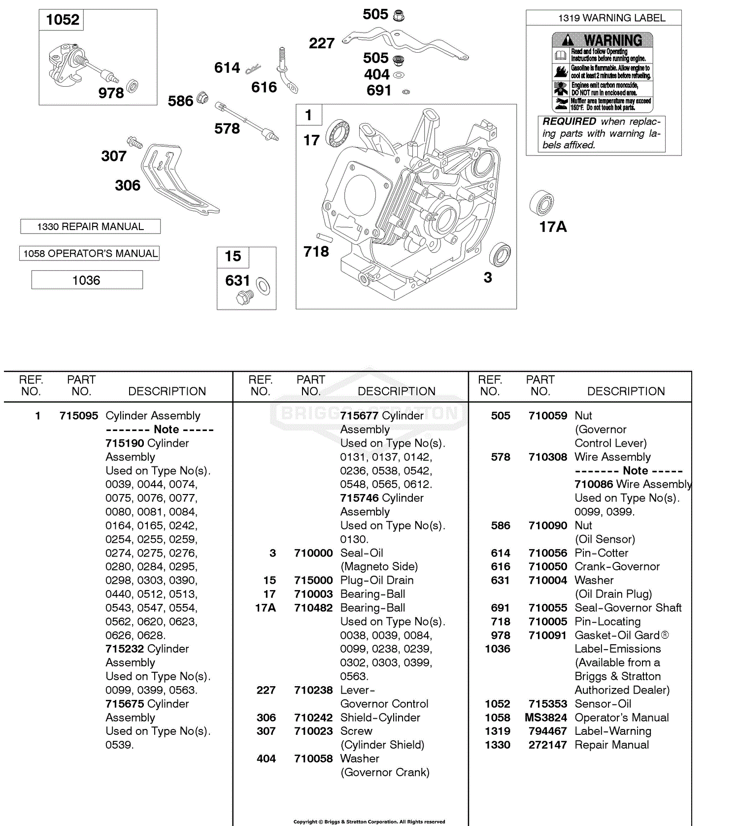 Briggs and Stratton 185432-0302-E9 Parts Diagram for Cylinder, Manuals