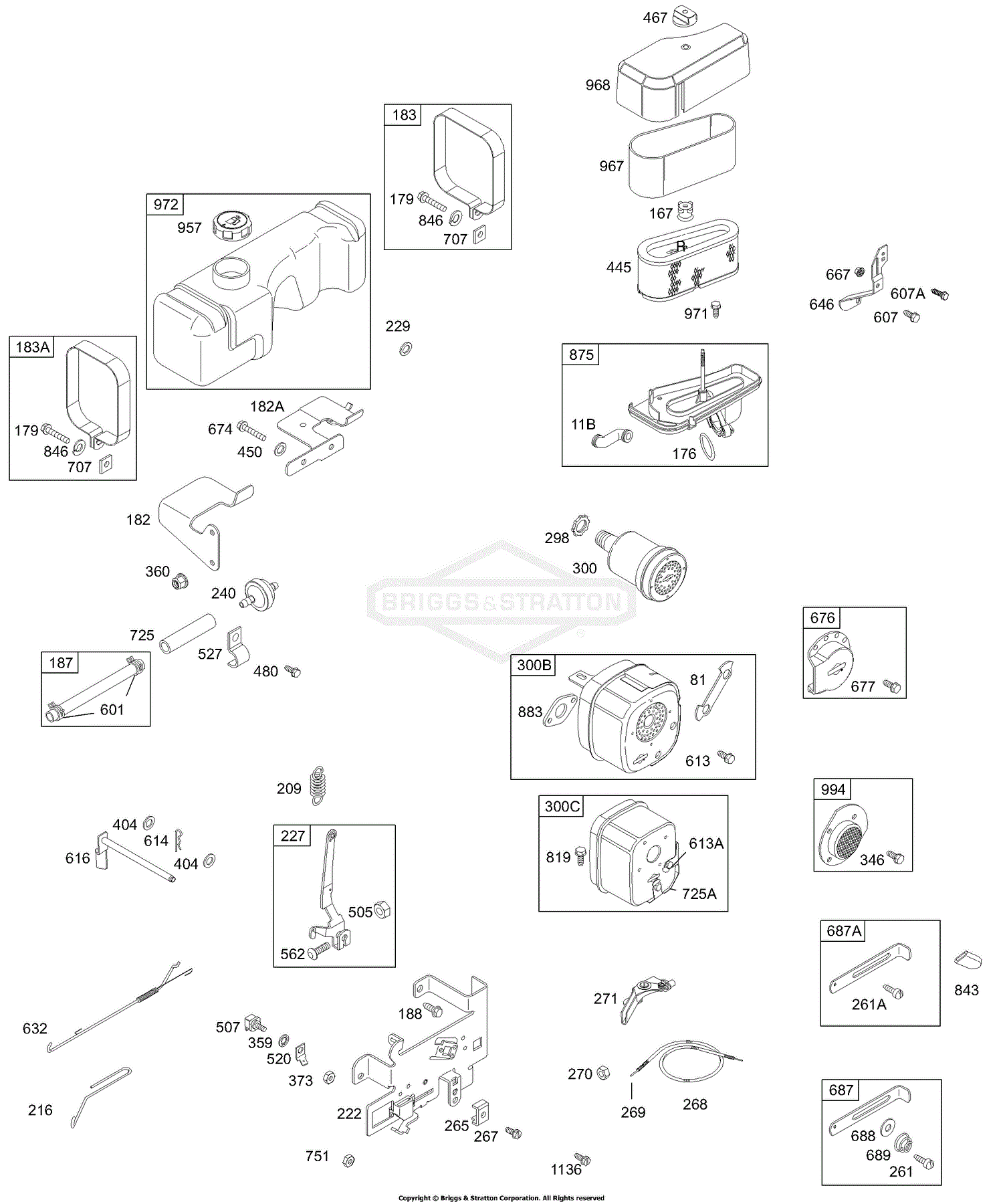 Briggs and Stratton 198707-0141-E1 Parts Diagram for Controls, Muffler ...