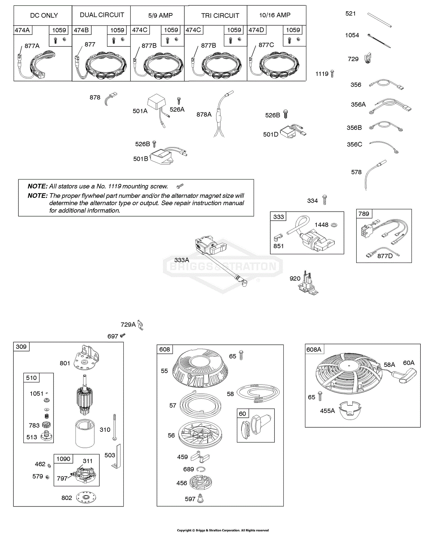 Briggs and Stratton 219807-3118-B1 Parts Diagram for Alternator