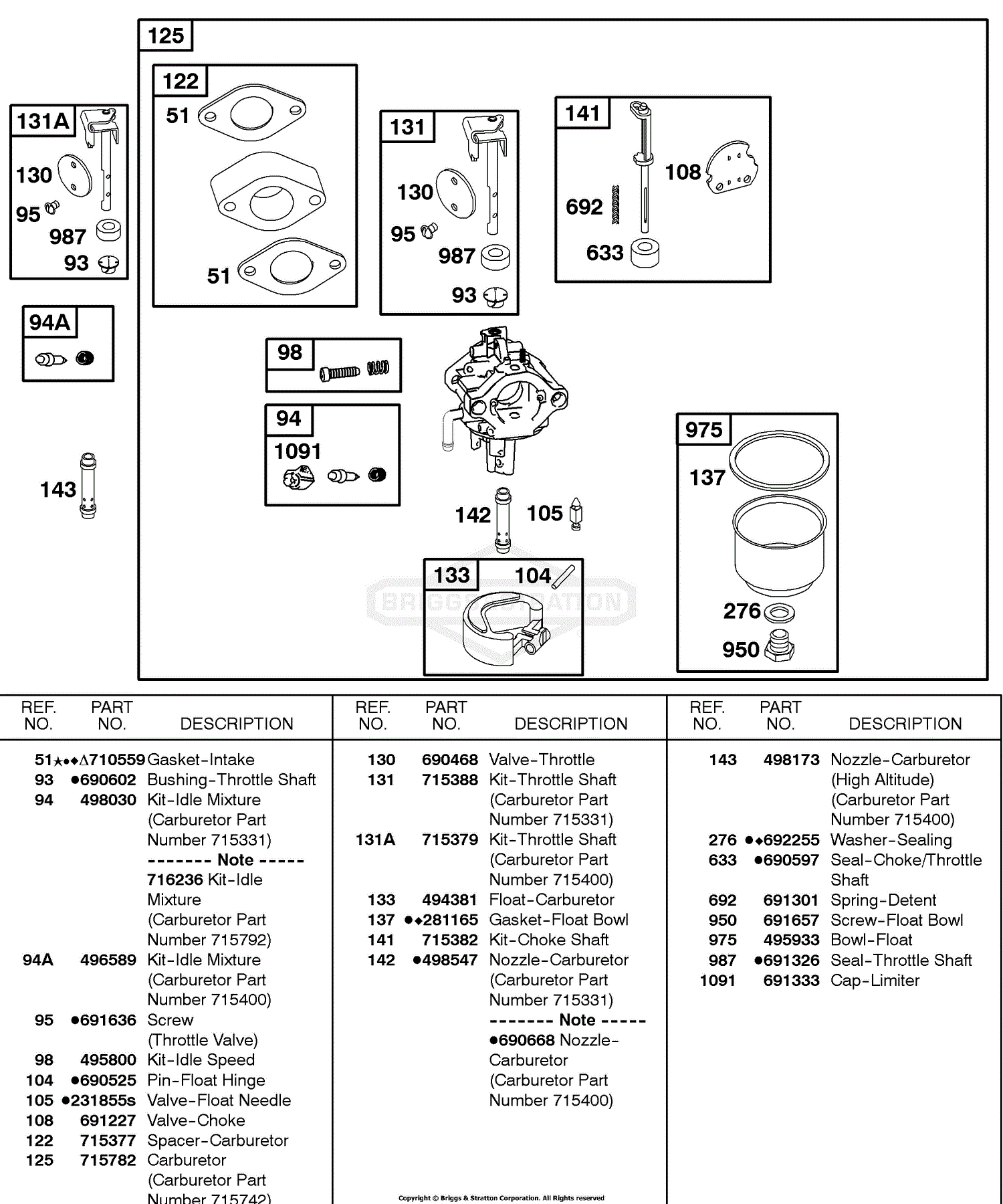 Briggs and Stratton 235437-0284-E1 Parts Diagram for Carburetor