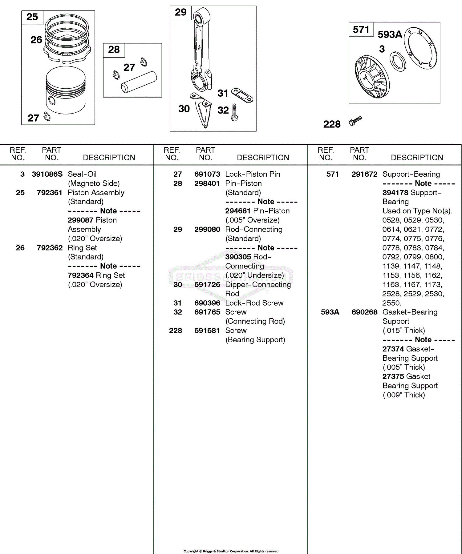 Briggs and Stratton 243431012399 Parts Diagram for Piston, Connecting