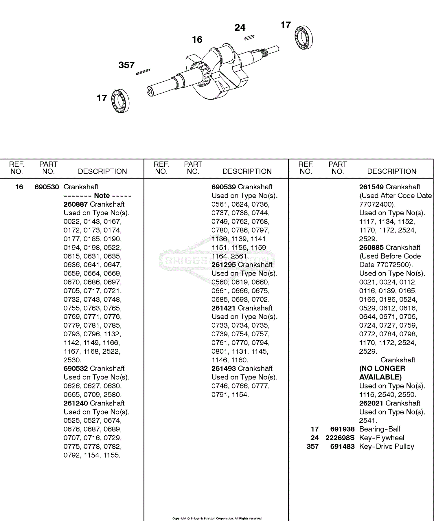 Briggs and Stratton 243431-0116-99 Parts Diagram for Crankshaft
