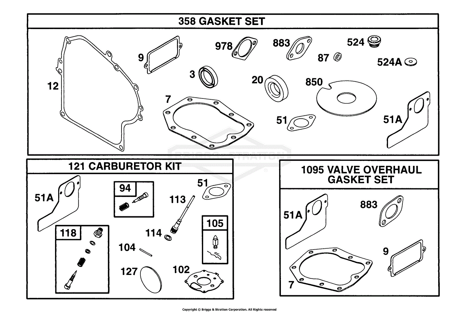 Briggs and Stratton 254427501201 Parts Diagram for Gasket Set