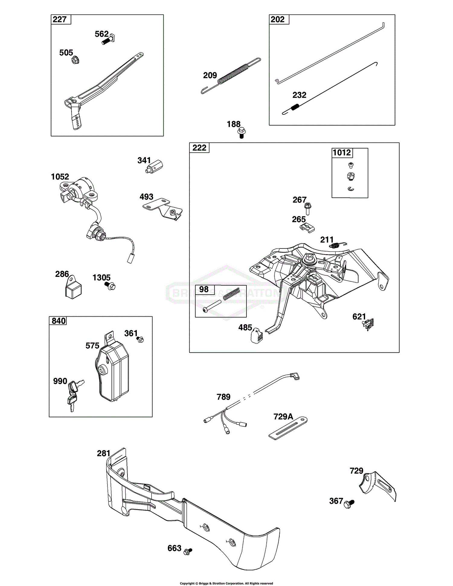 Briggs and Stratton 25T237-0304-F1 Parts Diagram for Controls Group